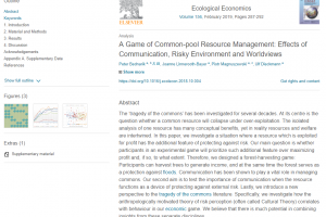 The “A Game of Common-pool Resource Management: Effects of Communication, Risky Environment and Worldviews” article available online