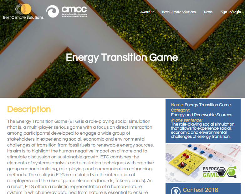 Energy Transition Game competes for the Best Climate Solutions award