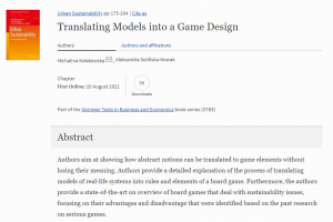 Translating Models into a Game Design chapter, in Urban Sustainability book published by Springer