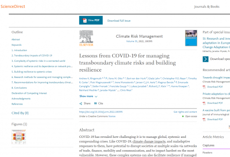 ‘Lessons from COVID-19 for managing transboundary climate risks and building resilience’