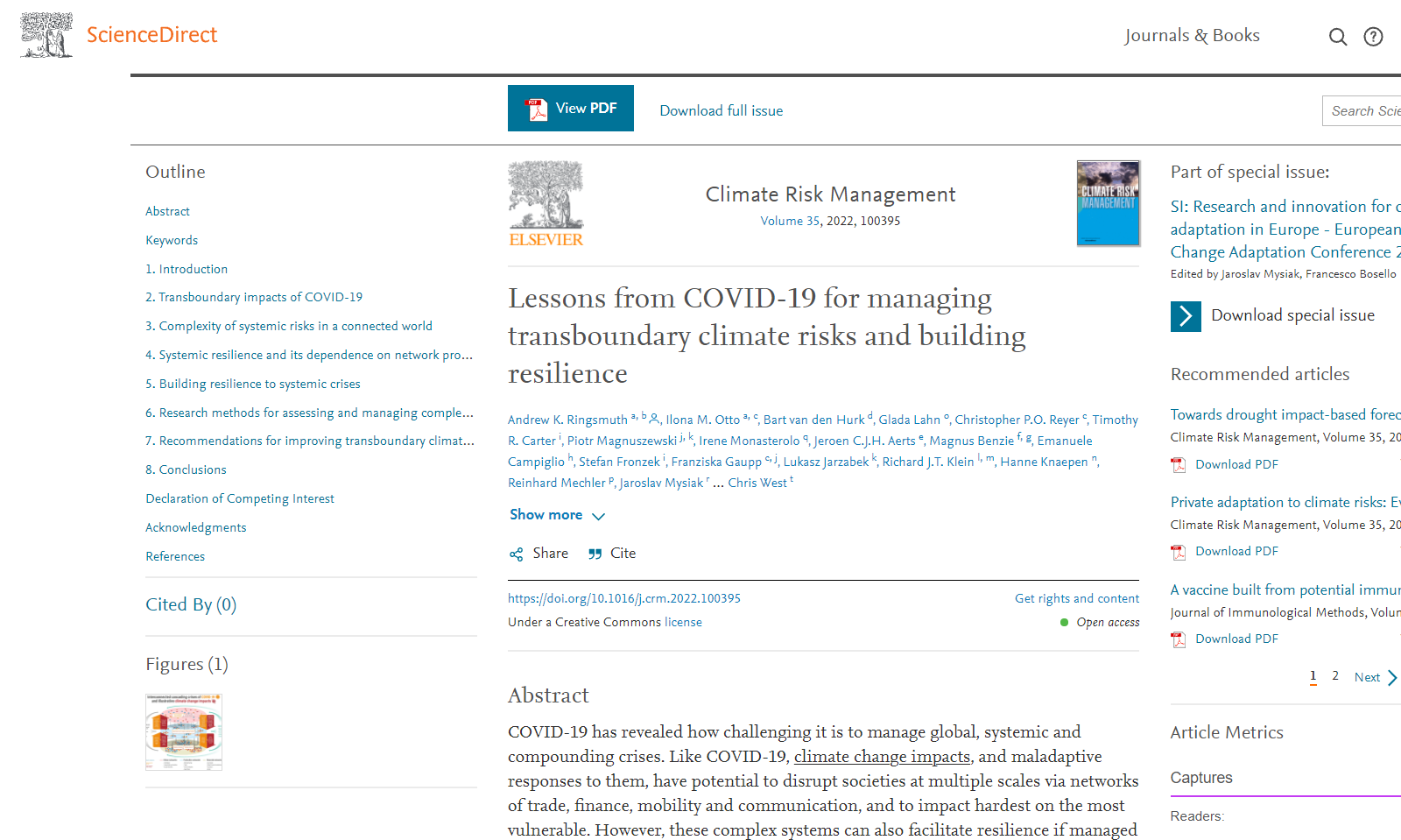 ‘Lessons from COVID-19 for managing transboundary climate risks and building resilience’